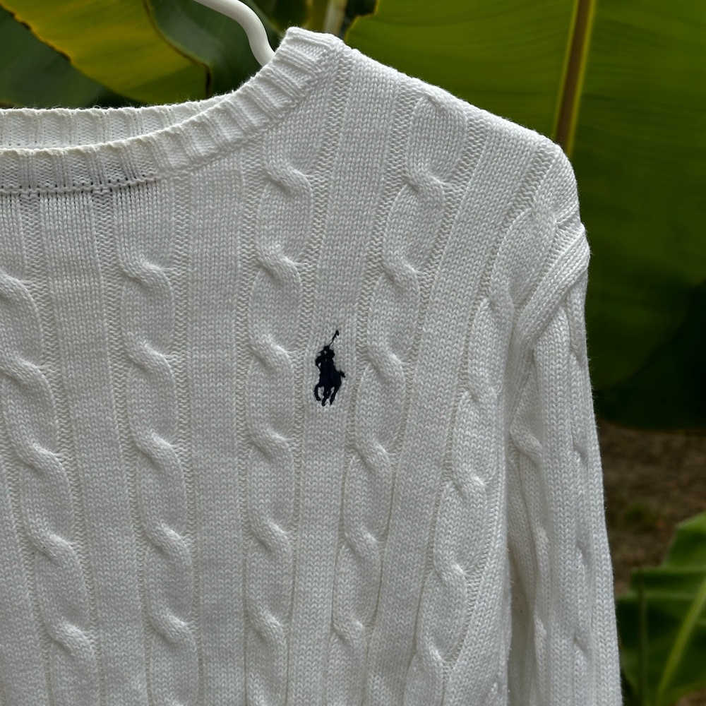 Ralph Lauren Women's White Cable Knit Crewneck Sweater